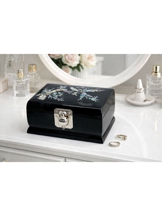 SANYO Other - Sanyo Jewelry Music Box Black Lacquer Abalone MOP Inlay 5 3/4 Inch